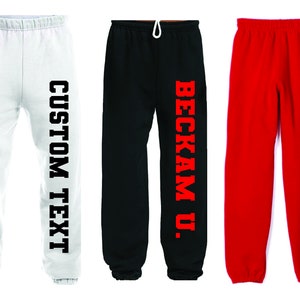 Custom College Team Print Script Straight Leg Sweatpants Pants Game Day Bed Party Lounge Pants Dorm Wear Gift Custom Text Your Text Etsy