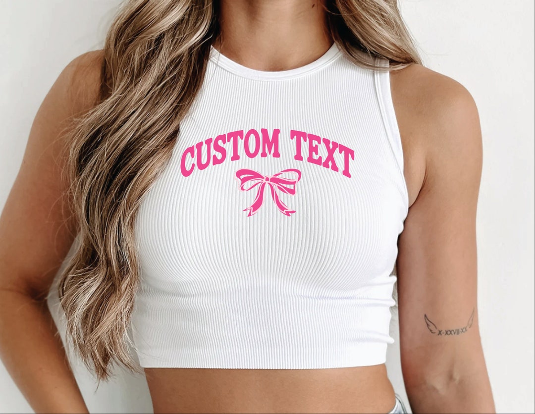 Custom Ribbed Bow Crop Top Custom Crop Tank Your Text Here Tank Ribbed ...