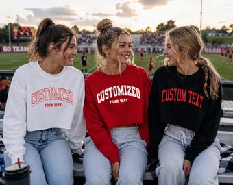 Custom Text Cropped Sweatshirt - Personalized College Style