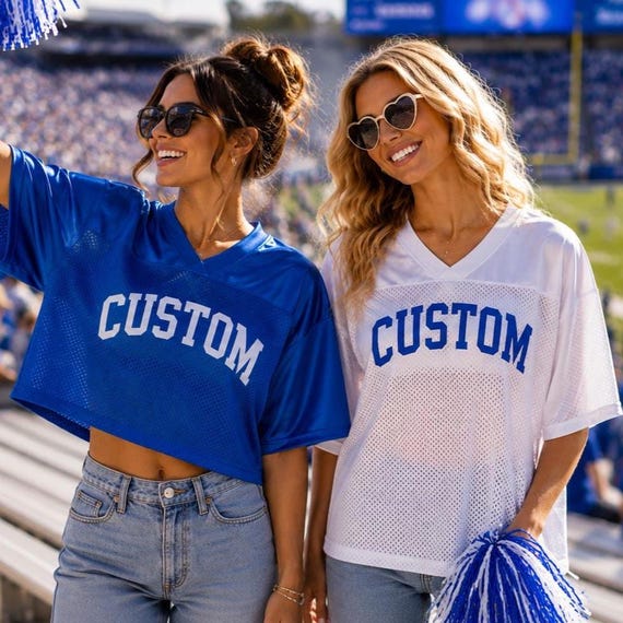 Custom Football Jersey | Personalized Name & Number Jersey | Women's Game Day Jersey | Custom Team Colors | Crop Mesh Jersey Top