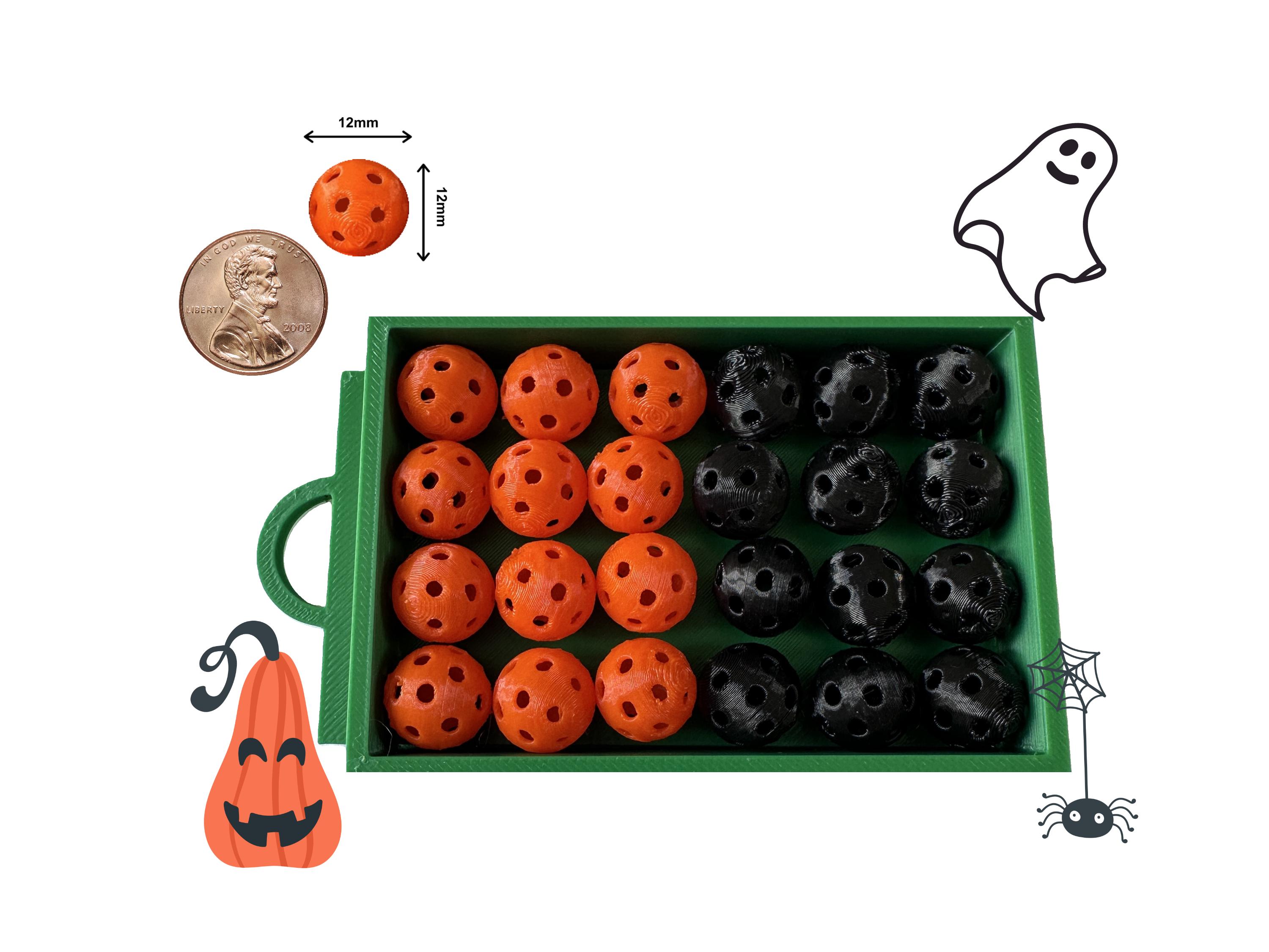 Halloween Mini Pickleball Bead Set 24 Orange & Black Size 12mm Pickleball Charms, Halloween Pickleball Party Decor, Keychains and Bag Tags