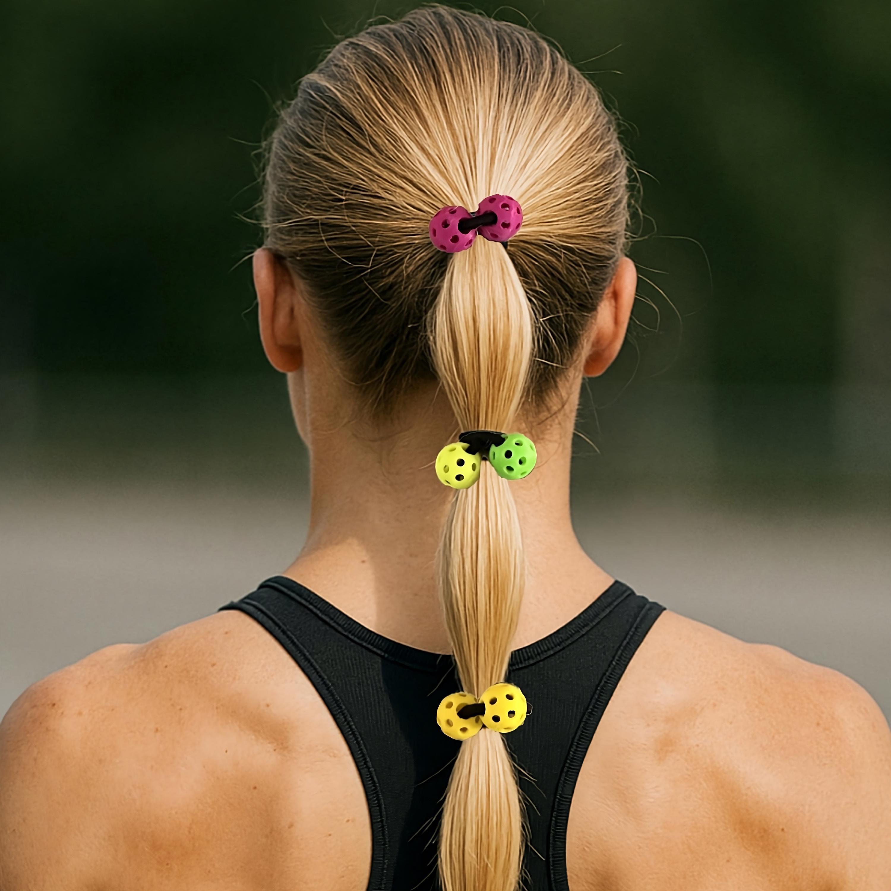 Pickleball Hair Ties - Set of 3 - Hot Pink, Yellow & Neon - Thumbnail 2