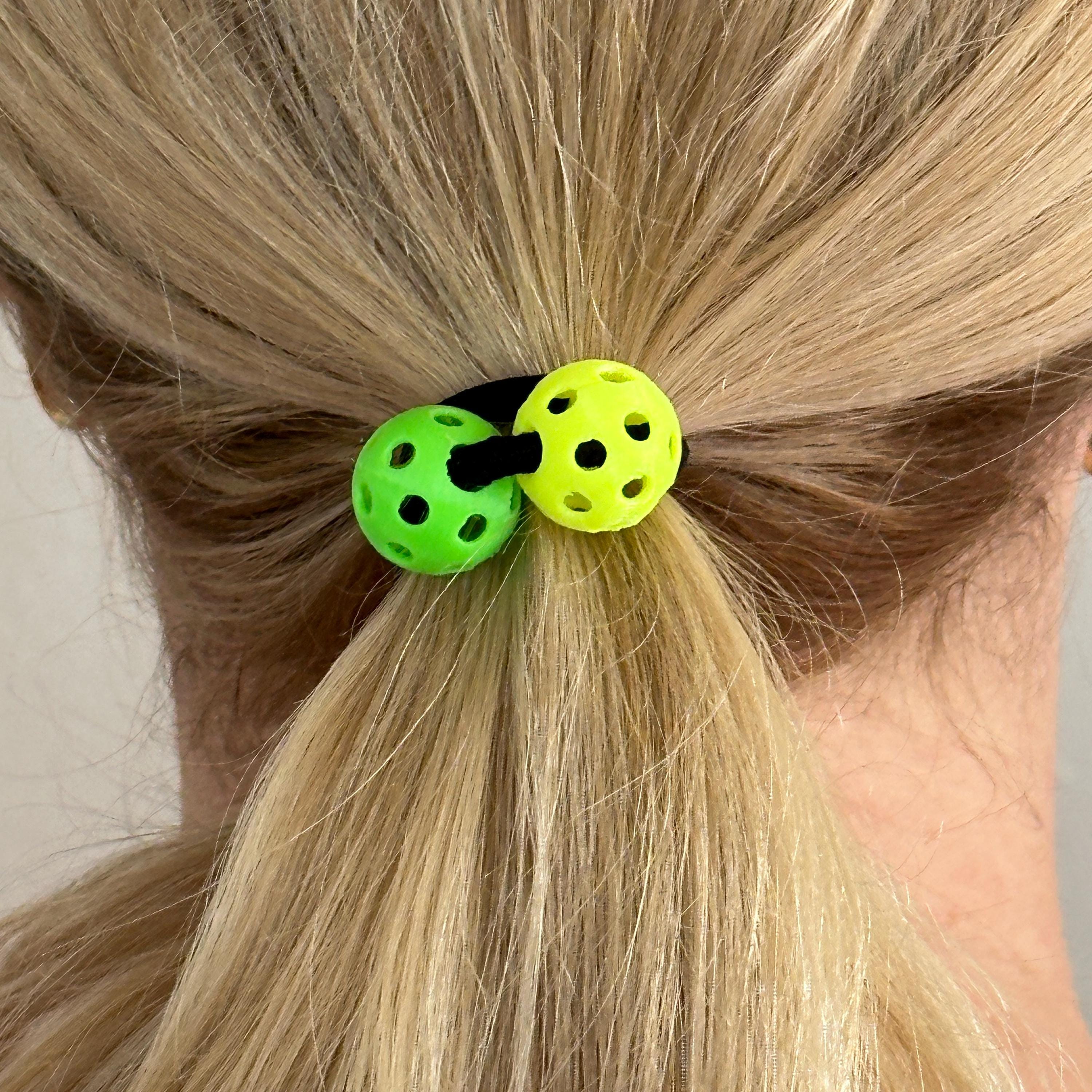 Pickleball Hair Ties - Set of 3 - Hot Pink, Yellow & Neon - Thumbnail 3