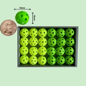 Mini Pickleball Bead Set 24 Green & Yellow, Larger Size 16mm Pickleball Charms, Craft Pickleball Keychains, Bag Tags, Pickleball Accessories