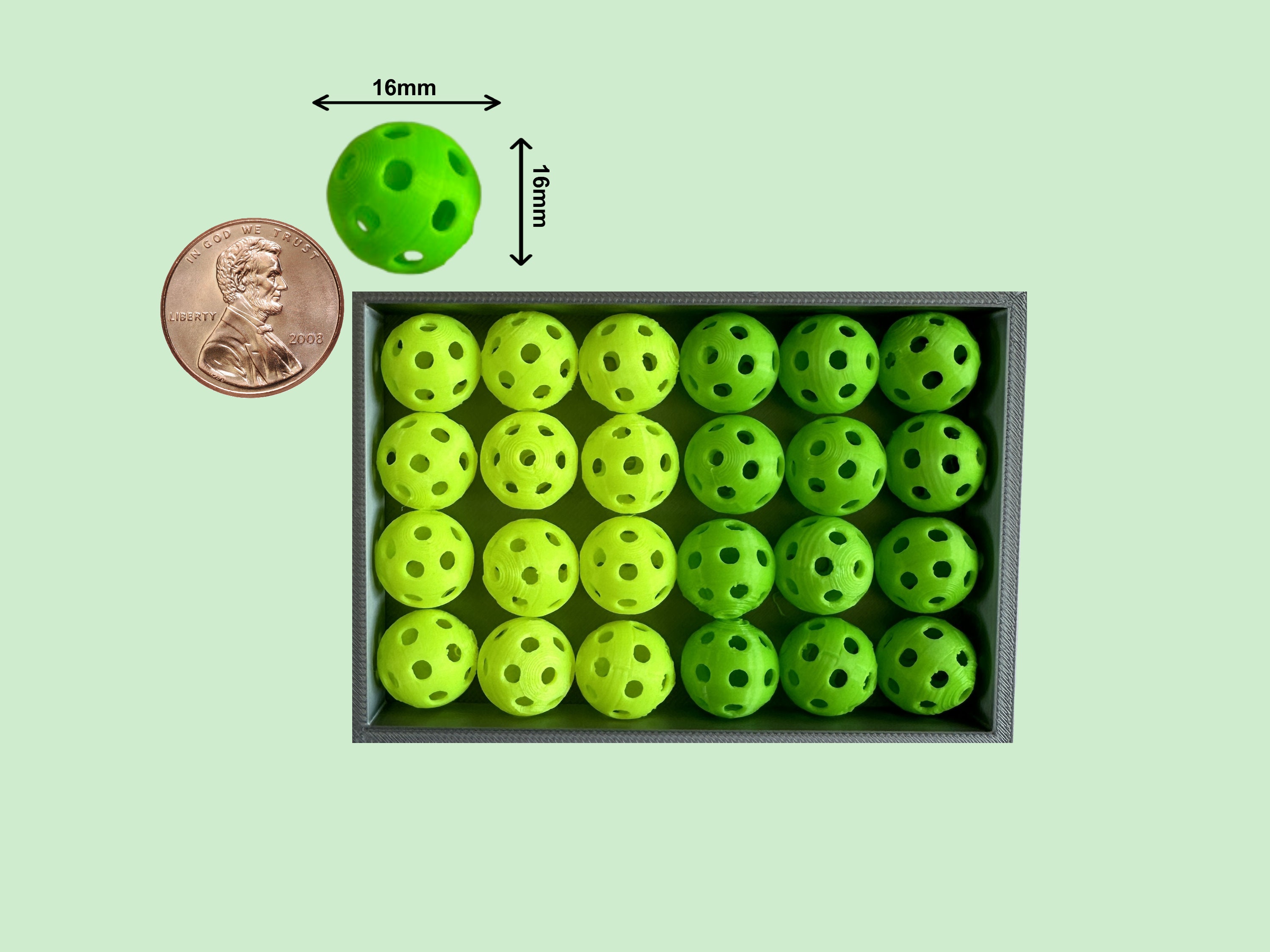 Mini Pickleball Bead Set 24 Green & Yellow, Larger Size 16mm Pickleball Charms, Craft Pickleball Keychains, Bag Tags, Pickleball Accessories