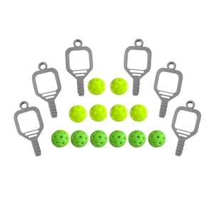 Mini Pickleball Paddles (6) For Crafting Cute Pickleball Gifts | 6 Yellow 6 Green 12mm Beads - Make Pickleball Bag Tags , Earrings, and More
