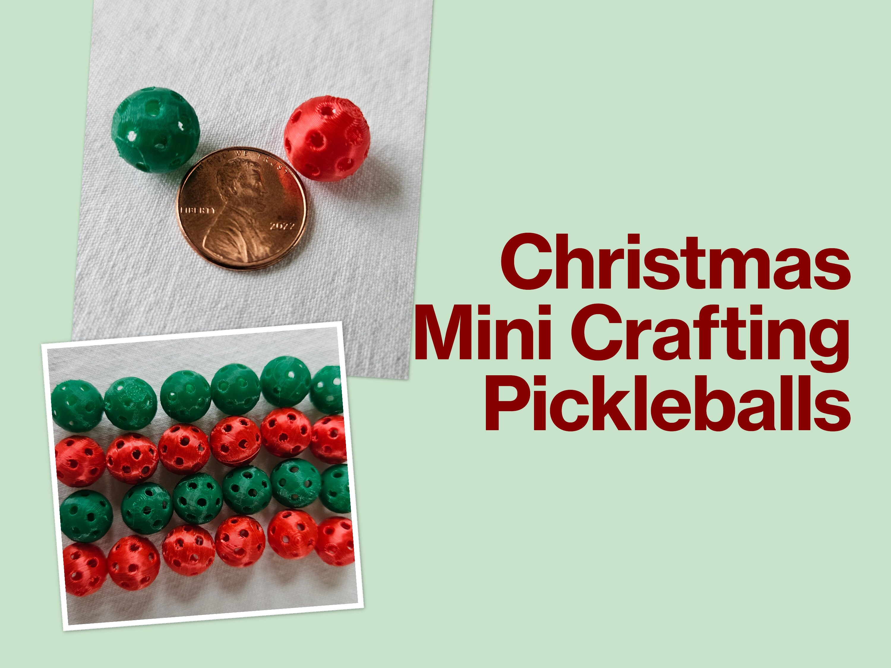 24 Mini Pickleball Beads (12mm) For Christmas Pickleball Gifts, Cute Pickle ball Earrings, Charms, Pickleball Bag Tags - 12 Red 12 Green - Thumbnail 5