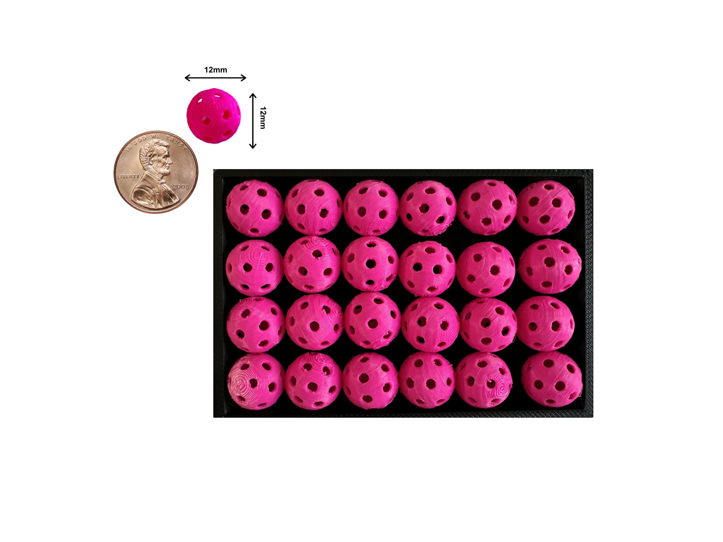 Mini Pickleball Beads, 24 Hot Pink Size 12mm, Pickleball Charms Craft Pickleball Earrings, Bag Tags, Pickleball Keychains & Bracelets
