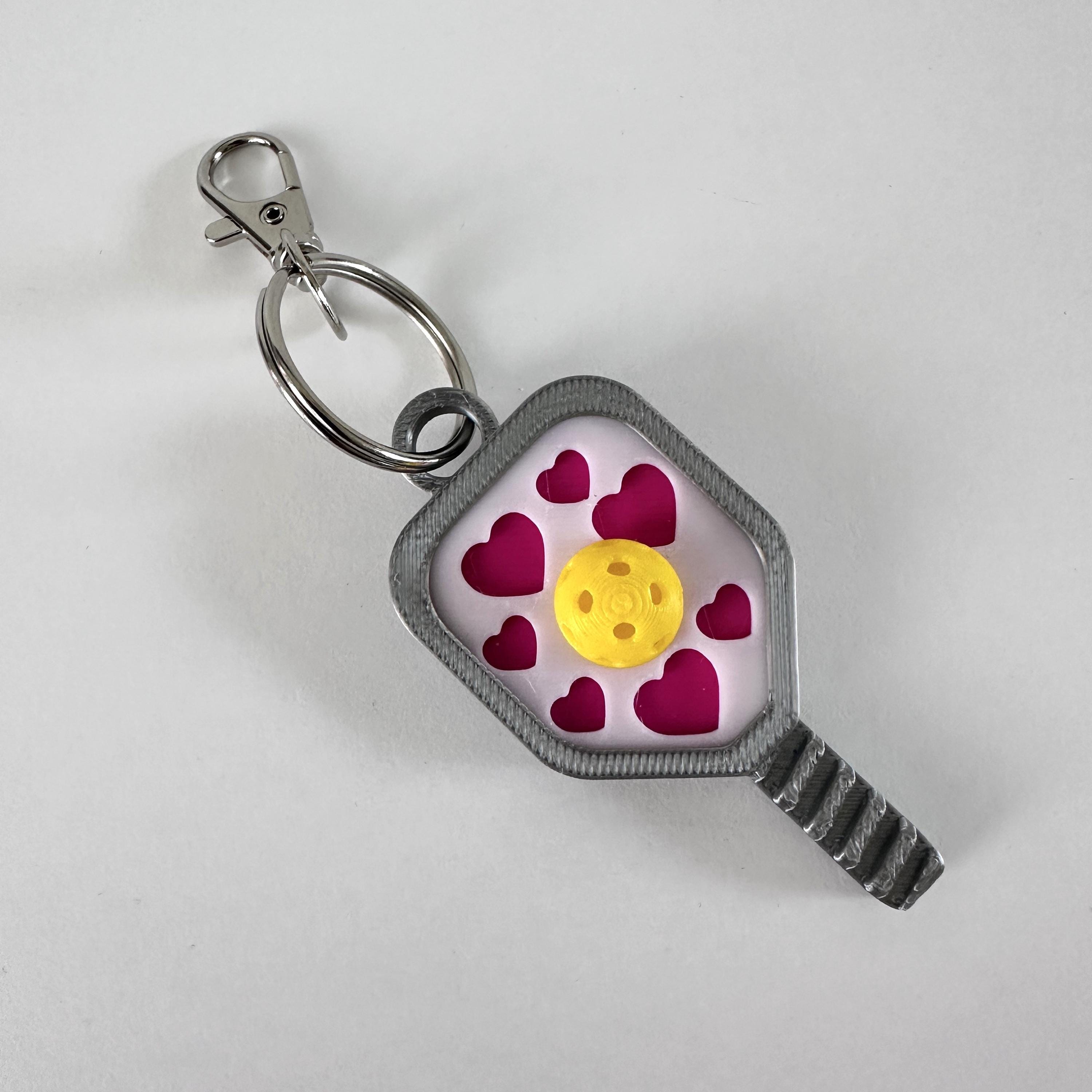 Valentines Day Pickleball Bag Tag Paddle with 3D Pickleball Charm - Purple, Teal or Hot Pink Hearts Silver Mini Pickleball Paddle Keychain - Thumbnail 4