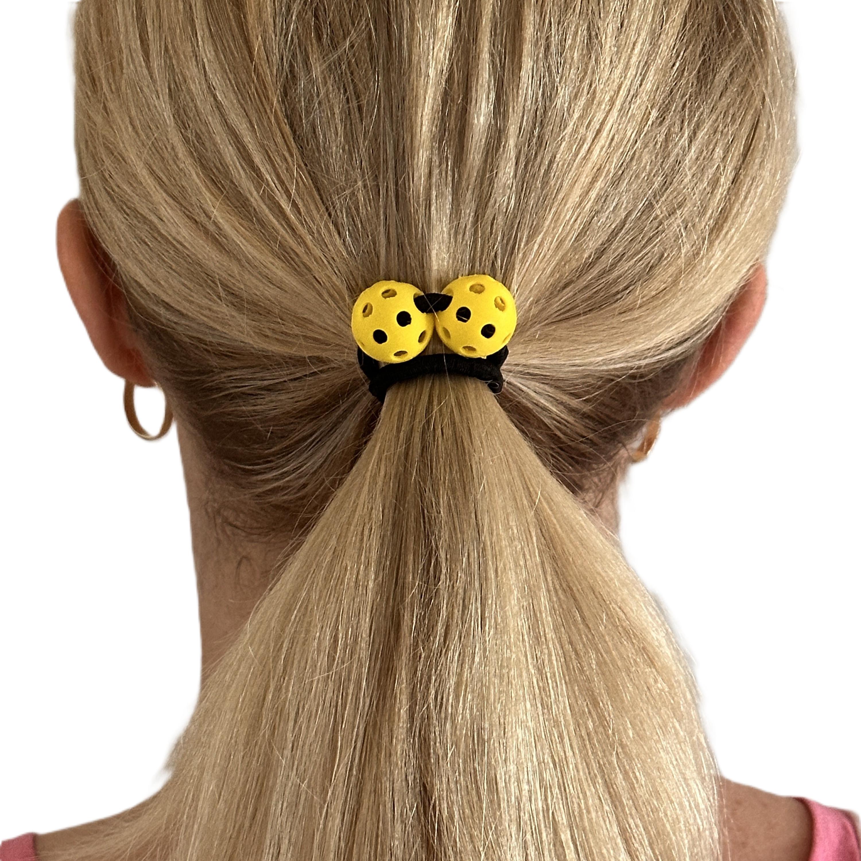 Pickleball Hair Ties - Set of 3 - Hot Pink, Yellow & Neon - Thumbnail 5