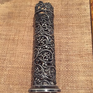 vintage silver carved bud vase
