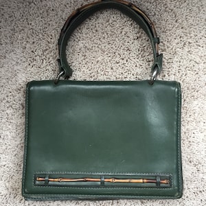 Vintage French Leather Handbag bamboo and twig  details