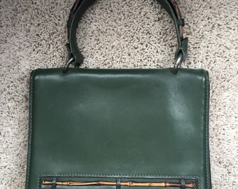 Vintage French Leather Handbag bamboo and twig  details