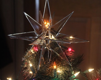 Christmas Tree Topper Star, 18 Point Star, Wedding gift, Christmas, Moravian Star, Beveled Glass, Christmas Tree Topper, Stained Glass
