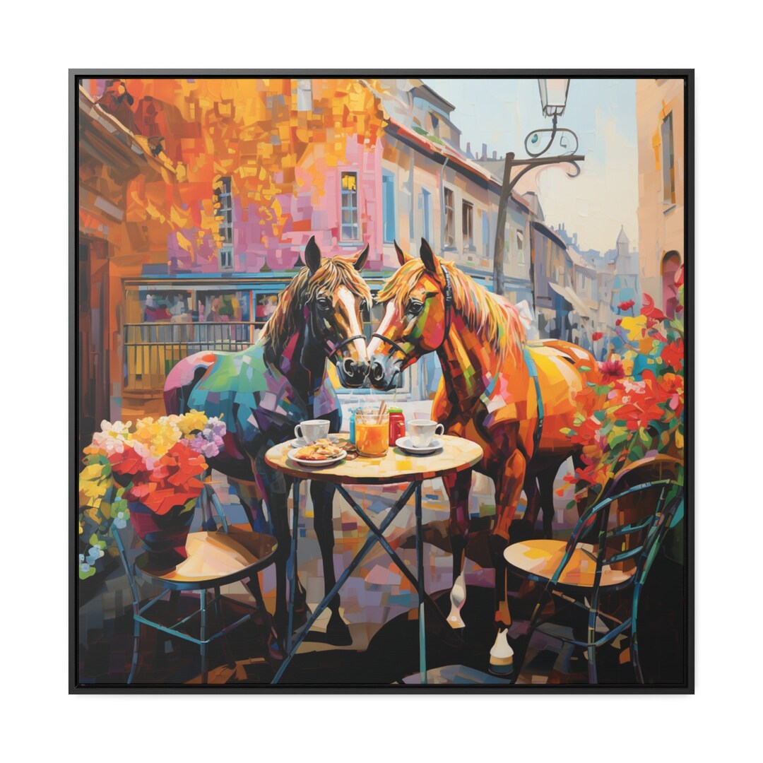 Café Cheval Horses Having Coffee Horse Art - Etsy