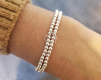 Double Sterling Silver Floating Heart Bracelet