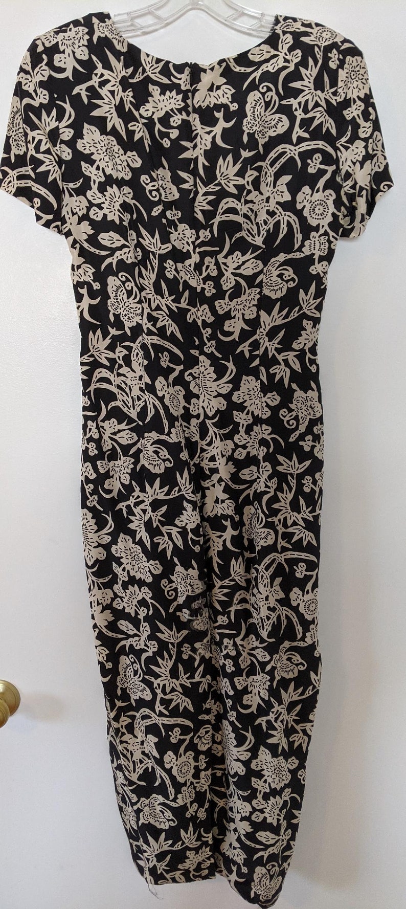 Midi Black and White Floral 100/% Silk Dress Evan Picone Sarong-style wrap front Size 8