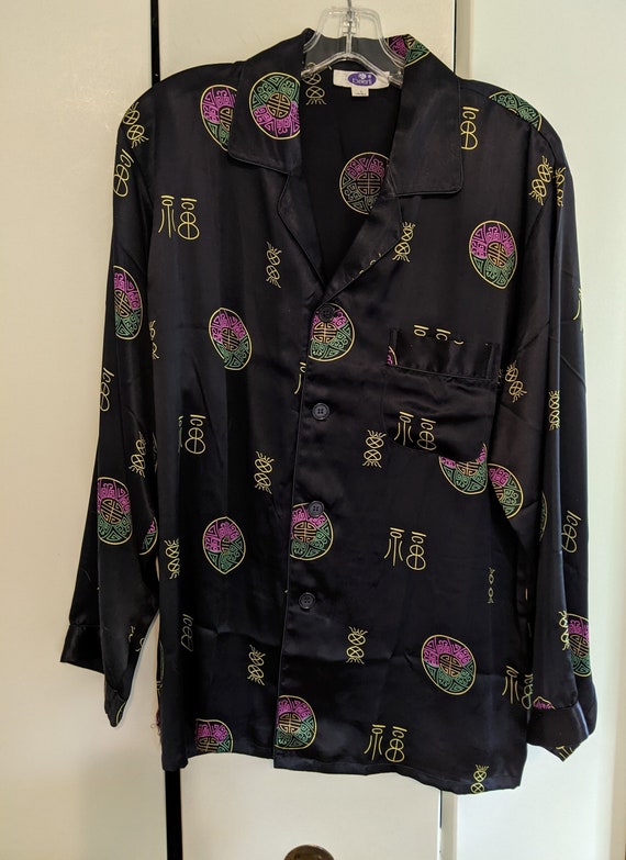 New 100% Silk Pajama Top, Black, China