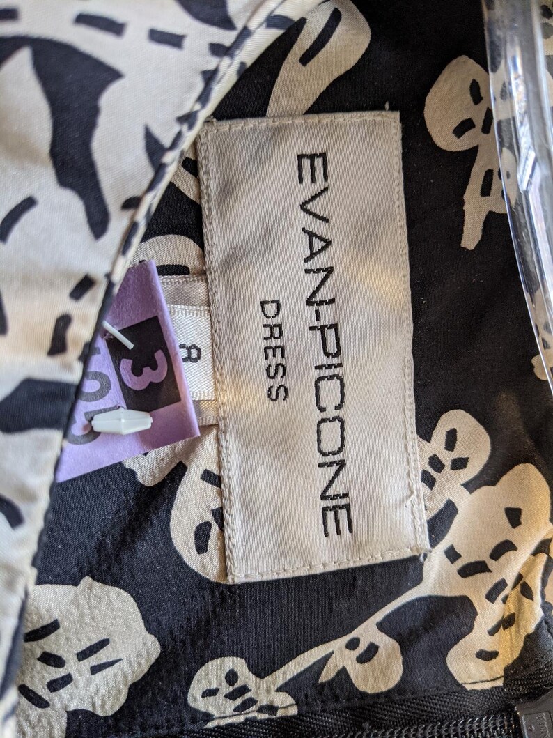 Midi Black and White Floral 100/% Silk Dress Evan Picone Sarong-style wrap front Size 8