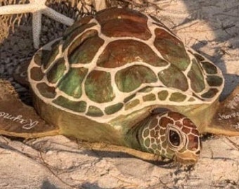 Painted Turtle Urn - custom urn, biodegradable, cremation, funeral, turtle urn, sea turtle, ocean urn, ocean burial urn