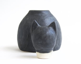Small Matte Charcoal Cat Urn - black cat, gray cat, cat urn, kitty urn, handmade cat urn, urn for cats, gray cat urn