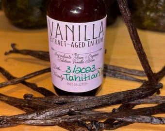 Rum-Aged Tahitian Vanilla Extract - Organic Tahitian Vanilla Beans - Includes Whole Vanilla Bean