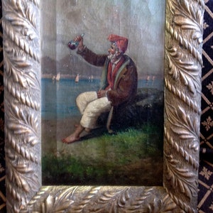 FINE ITALIAN PAINTING Old Man with a Bottle of Liquor in the Period Frame C.17c. Re-aligned Oil-Canvas