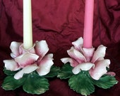 Pair CAPOD MONTE Italy Vintage Floral Candle Holders Crown Logo N