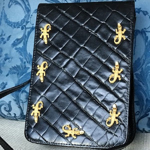 30%off-SHOULDER BAG by Isabel BLACK Leather Gold Crocs Crossbody-
