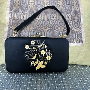 Sconto del 20% - Decorazione applique in ottone dorato e seta nera BORSA DA SERA VINTAGE/Borsetta/Pochette