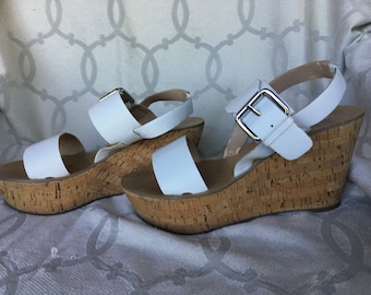 Sale! Marc Fisher WHITE WEDGE CORK Sandals