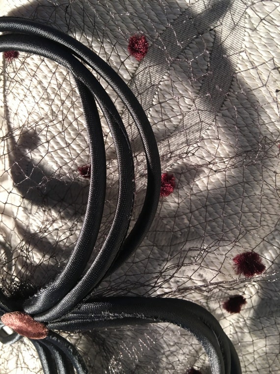 John MAGNIN Black Silk- Brown Velvet Dots Mesh BO… - image 6