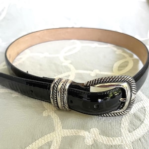 Brighton Black Patten Leather Belt Brighton Belt Womens Size 30 Small Black Flower Buckle  main image 2
