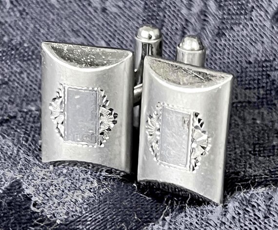 SOLID STERLING Mid-century  Engraved CUFFLINKS Si… - image 1