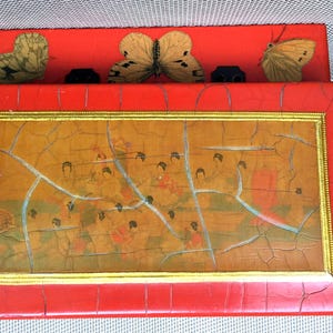 30% off-GOLDED Roter Lack Strukturierte Japanische SCHMUCKSCHACHTEL Geisha & Schmetterlinge &#39;Inlay
