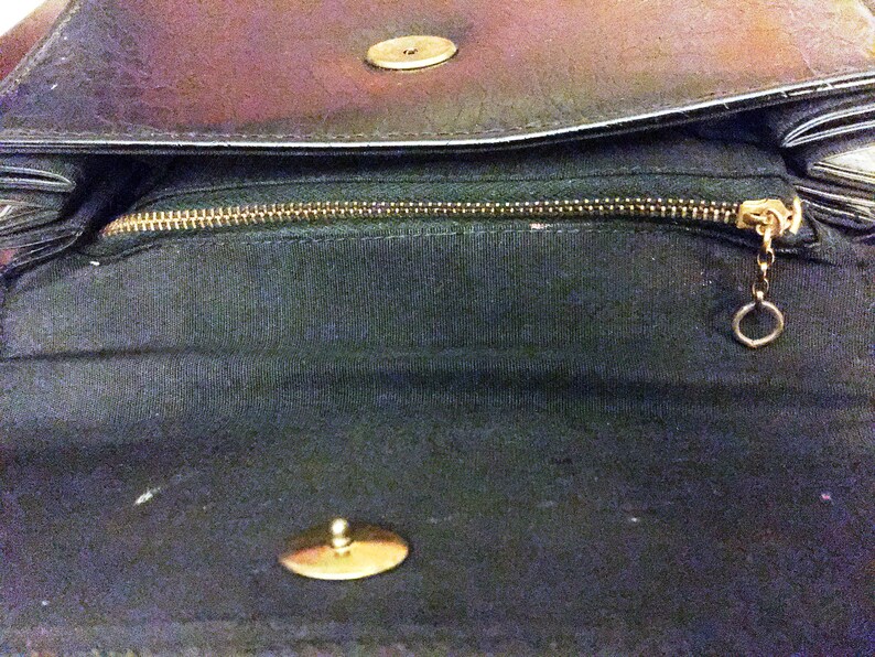 Vintage black VERDI EVENING HANDBAG with Bakelite Ring Handle and Amber Glass Decorative Buckle