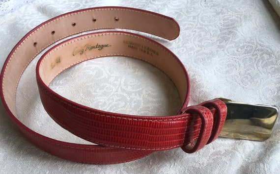 Guy MONTAGUE RED Textured Genuine Leather BELT S-M - image 3