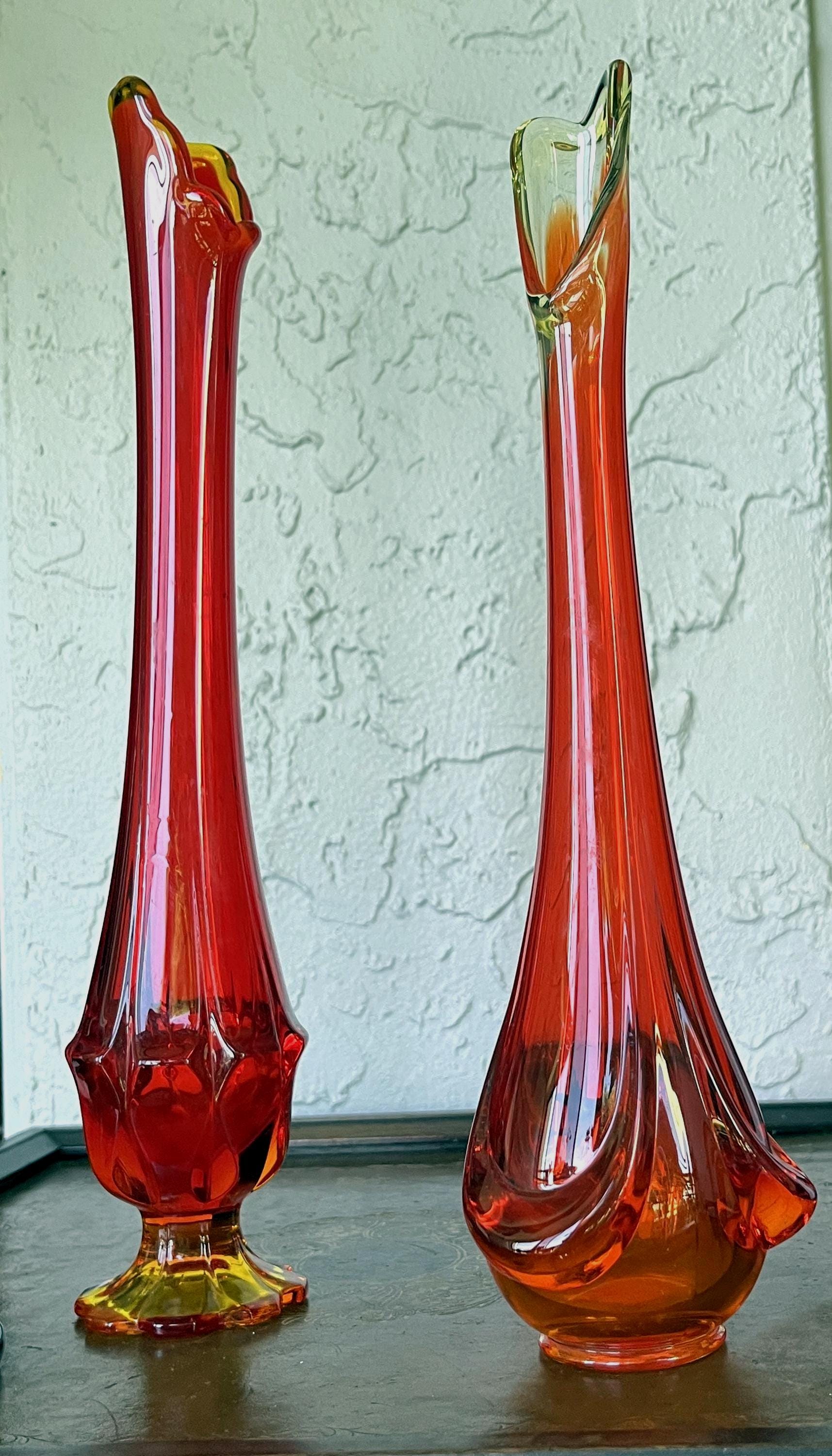 VIKING Glass FENTON 花瓶 オレンジレッド 2個セット - Etsy 日本