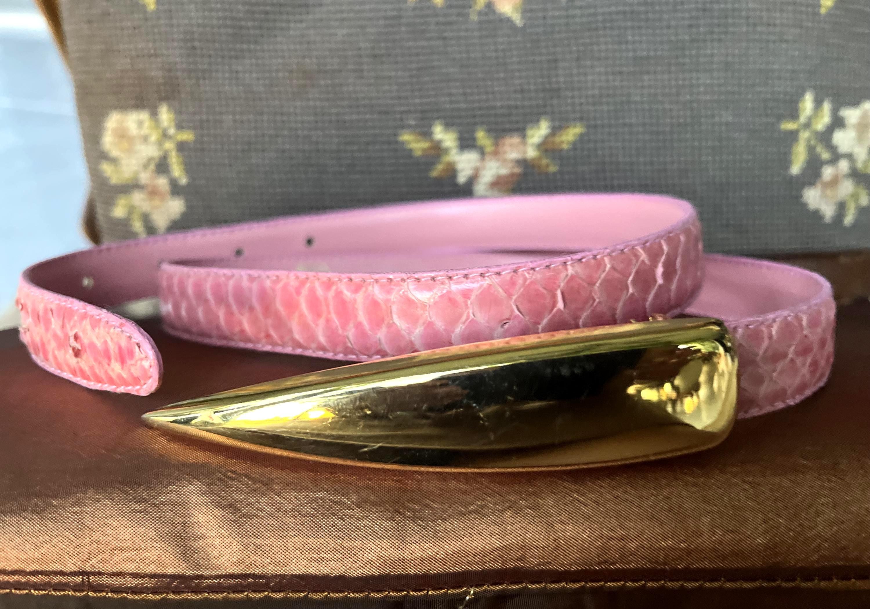Women\'s Pink snake skin Belt with Gold Buckle Pink Ice Cream Baseball Belt • Pioneer Fit main image 2