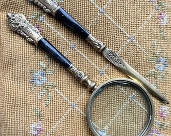 CUsersLindaDesktopAntique Set of Magnifying Glass and Letter Opener. Brass and Bakelite