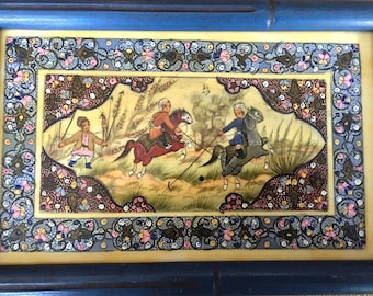 Signed Middle Eastern MINIATURE PAINTING on BONE