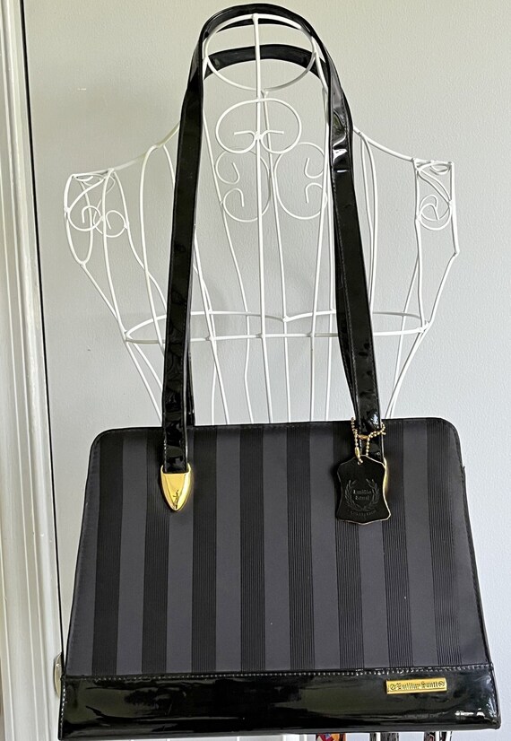 Vintage Emilio SANTI Black Patent Leather and Striped Canvas SHOULDER BAG Two Handles Etsy Canada