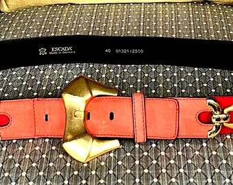1980s Vintage Escada Studded Suede Leather Belt Sienna Orange Statement Buckle 1980s Vintage Escada Studded Suede Leather Belt Orange main image 4