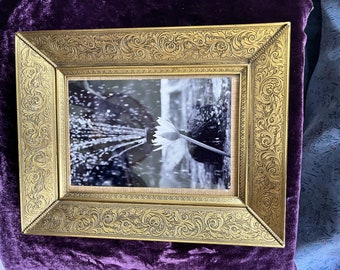 Vintage Floral Pattern CHASED BRASS Photo FRAME