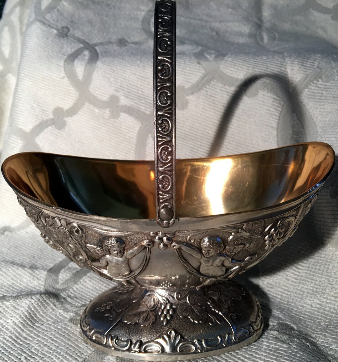 20%off-corbell & Co Grapes Crest Silverplate Gilded CANDY BASKET With a ...