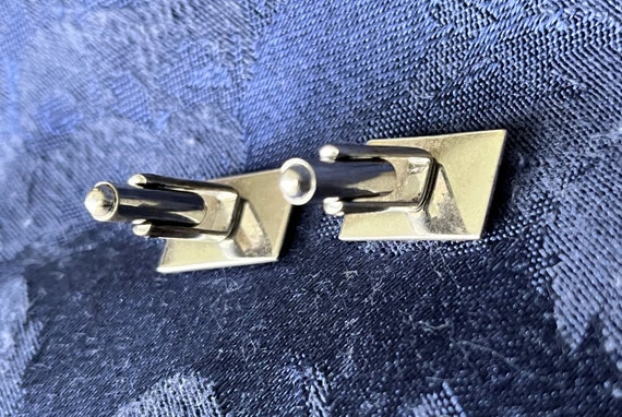 SOLID STERLING Mid-century  Engraved CUFFLINKS Si… - image 9