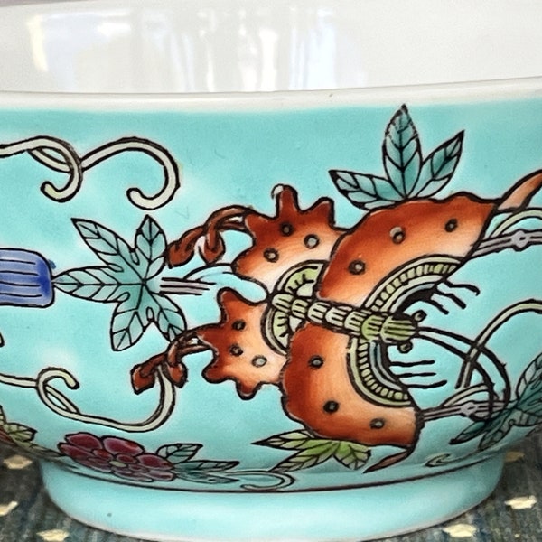 Chinese Famille Rose Hand-painted Glazed TURQUOISE Porcelain RICE Soup BOWL