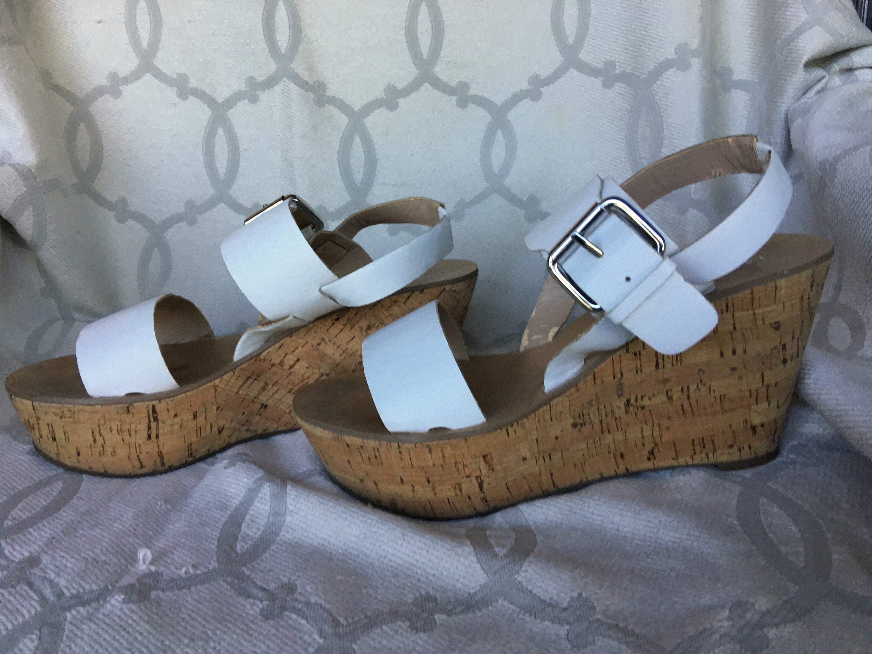 white strappy wedge sandals