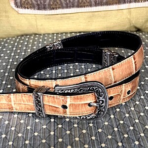Brighton tan leather belt with black logo s-l400.jpg main image 4