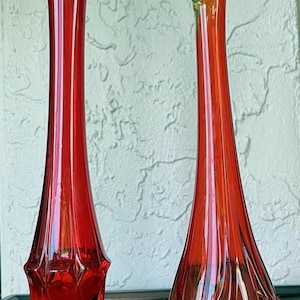 VIKING GLASS FENTON Vases Orange Red- Set of 2